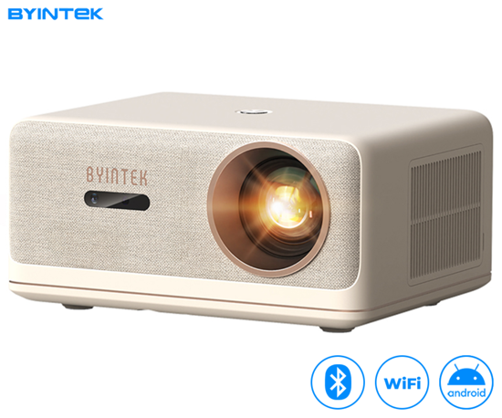 Fotografija izdelka BYINTEK LOVE U14 PRO prenosni LED projektor, Android, WIFI 6, Bluetooth, 1500 ANSI lumnov, STEREO zvočniki, samodejni fokus, deljenje zaslona, max 4K UHD, USB / HDMI / AUX / RJ-45, +daljinec