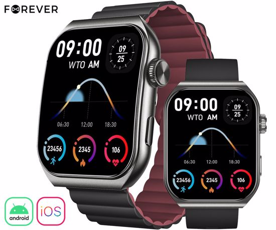 Fotografija izdelka FOREVER Tiron SWM-300 pametna ura, 1,96" AMOLED zaslon, Bluetooth, Android + iOS, klicanje, baterija, aplikacija, IP67, merjenje aktivnosti, analiza spanca, športni načini, črna (Carbon Black)