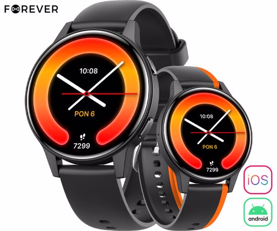 Fotografija izdelka FOREVER iGO4 JW-600 pametna ura, 1.28" AMOLED zaslon, BT 5.3, Android + iOS, baterija, aplikacija, spremljanje zdravja, analiza spanca, 100+ športnih načinov, 2 paščka, IP67, črna (Phantom Black)