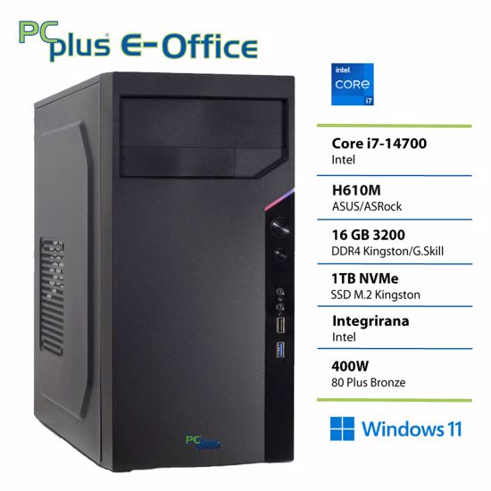 Fotografija izdelka PCPLUS e-office i7 14700 16GB DDR4 1TB SSD Windows 11 Pro namizni računalnik
