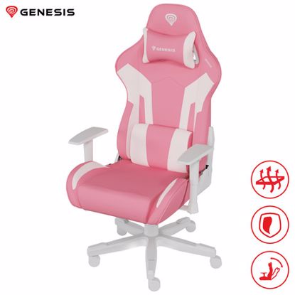 Fotografija izdelka GENESIS NITRO 710 gaming stol, ergonomski, nastavljiva višina / naklon, 2D nasloni za roke, kolesa CareGlide™, roza bel
