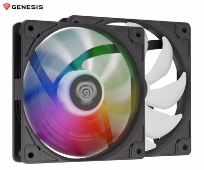 Fotografija izdelka GENESIS OXAL 120 ARGB ventilator za računalnik / ohišje, univerzalni, 120mm velikost, do 1450 RPM, ultra tiho delovanje, blazinice proti vibracijam, ARGB LED osvetlitev, 3-PIN konektor, črn