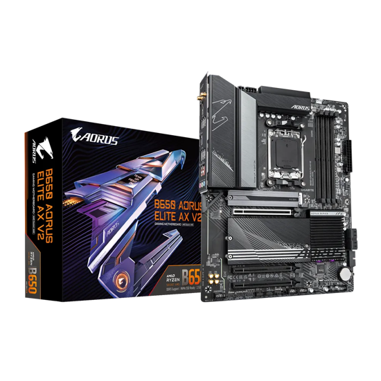 Fotografija izdelka GIGABYTE B650 AORUS ELITE AX V2, DDR5, SATA3, USB3.2Gen2x2, DP, 2.5GbE, WiFi 6E, AM5 ATX