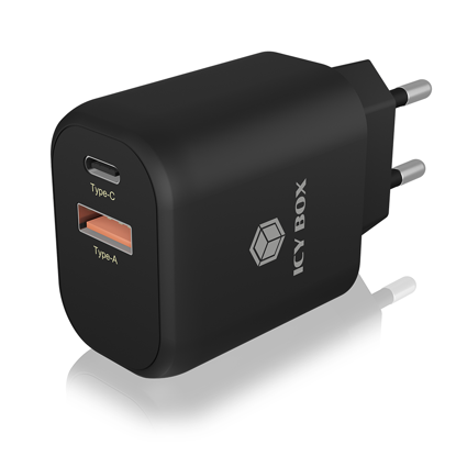 Fotografija izdelka Icybox 2portni USB Quick Charge 3.0 hitri polnilnik, 1xUSB-C, 1xUSB-A
