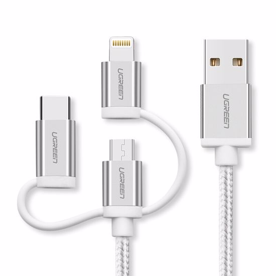 Fotografija izdelka Ugreen USB 2.0 na Micro USB+Lightning+Type C (3 v 1) podatkovni kabel pleten 1,5m