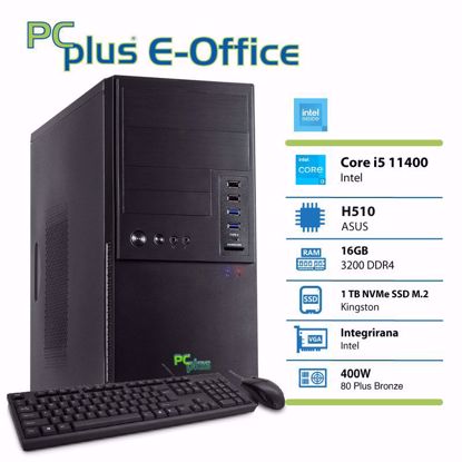 Fotografija izdelka PCPLUS e-Office i5-11400 16GB 1TB NVMe SSD tipkovnica miška namizni W11PRO