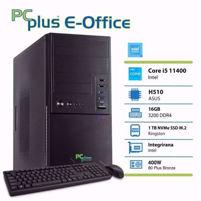 Fotografija izdelka PCPLUS e-Office i5-11400 16GB 1TB NVMe SSD tipkovnica miška namizni W10PRO