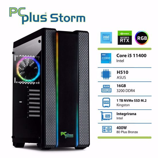 Fotografija izdelka PCPLUS Storm i5-11400 16GB 1TB NVMe SSD GeForce RTX 3050 DDR6 6GB RGB gaming W11