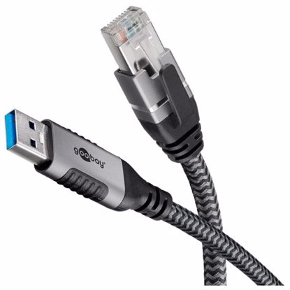 Fotografija izdelka GOOBAY USB-A 3.0 / RJ45 2m CAT 6 črn/siv mrežni povezovalni kabel