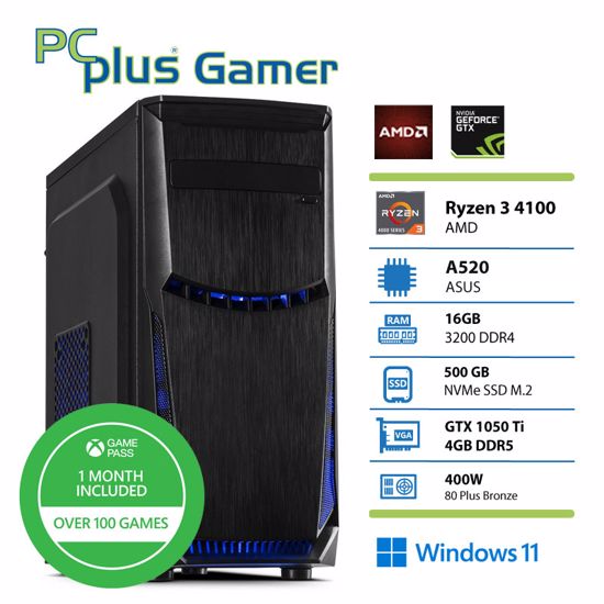 Fotografija izdelka PCPLUS Gamer Ryzen 3 4100 16GB 500GB NVMe SSD GTX 1050 Ti Windows 11 namizni gaming