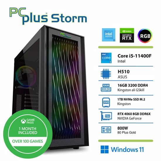 Fotografija izdelka PCPLUS Storm i5-11400 16GB 1TB NVMe SSD GeForce RTX 4060 DDR6 8GB RGB Windows 11 gaming namizni