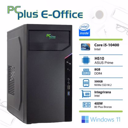 Fotografija izdelka PCPLUS e-office i5-10400 8GB 500GB NVMe SSD Windows 11 Home namizni računalnik