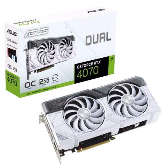 Fotografija izdelka ASUS Dual GeForce RTX 4070 8GB OC 12GB GDDR6X (90YV0IZ4-M0NA00) gaming bela grafična kartica