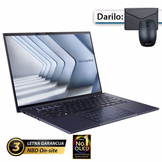 Fotografija izdelka ASUS ExpertBook B9 OLED B9403CVAR-WB75D2X 14" (35,56cm) WQXGA i7-150U 32GB 1TB 0,99kg Win 11 Pro prenosni računalnik + darilo: ovitek in miška