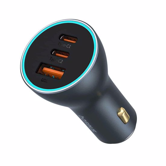 Fotografija izdelka BASEUS avtopolnilec, 2xUSB-C, 1xUSB, 65W, siv 