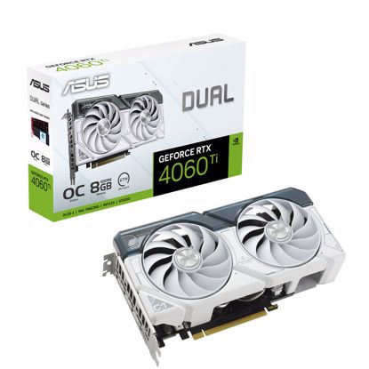 Fotografija izdelka ASUS Dual GeForce RTX 4060 Ti OC 8GB GDDR6 (90YV0J42-M0NA00) bela gaming grafična kartica