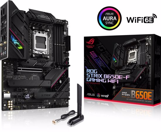 Fotografija izdelka ASUS ROG STRIX B650E-F GAMING WIFI, DDR5, SATA3, USB3.2Gen2x2, DP, 2.5GbE, Wi-Fi 6E, AM5 ATX