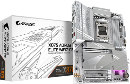 Fotografija izdelka GIGABYTE X870 AORUS ELITE WIFI7 ICE, DDR5, SATA3, USB4, DP, 2.5GbE, WiFi 7, AM5 ATX