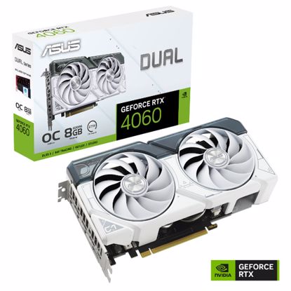 Fotografija izdelka ASUS Dual GeForce RTX 4060 8GB OC 8GB GDDR6 (90YV0JC2-M0NA00) gaming bela grafična kartica