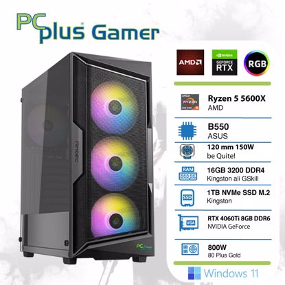 Fotografija izdelka PCPLUS Gamer Ryzen 5 5600X 16GB 1TB NVMe SSD GeForce RTX 4060 Ti 8GB RGB Windows 11 Home gaming namizni računalnik