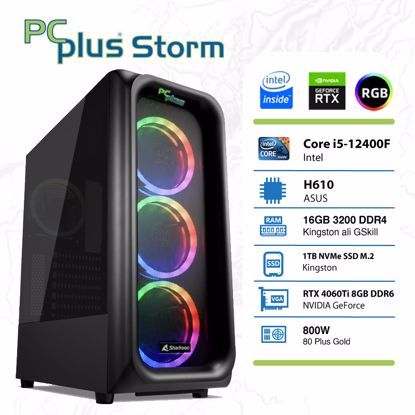 Fotografija izdelka PCPLUS Storm i5-12400F 16GB 1TB NVMe SSD GeForce RTX 4060 Ti DDR6 8GB RGB gaming namizni računalnik