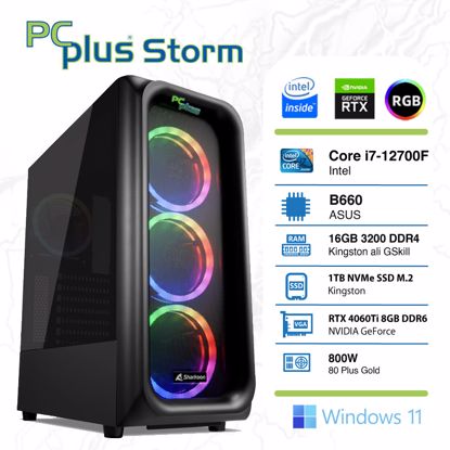 Fotografija izdelka PCPLUS Storm i7-12700F 16GB 1TB NVMe SSD GeForce RTX 4060 Ti 8GB RGB Windows 11 Home gaming namizni računalnik