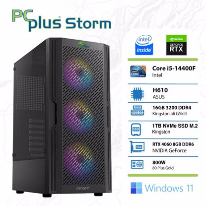 Fotografija izdelka PCPLUS Storm i5-14400F 16GB 1TB NVMe SSD GeForce RTX 4060 8GB Windows 11 Home RGB gaming namizni računalnik