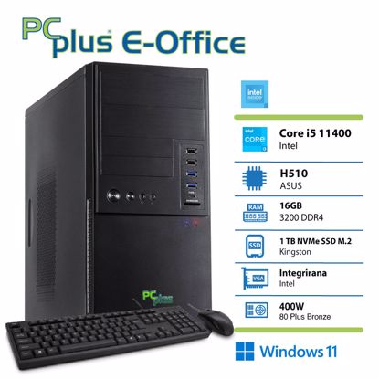 Fotografija izdelka PCPLUS e-Office i5-11400 16GB 1TB NVMe SSD Windows 11 tipkovnica miška namizni računalnik