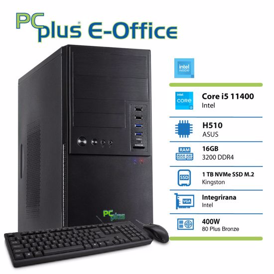 Fotografija izdelka PCPLUS e-Office i5-11400 16GB 1TB NVMe SSD tipkovnica miška DOS