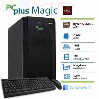 Fotografija izdelka PCPLUS Magic AMD Ryzen 5 5600G 16GB 1TB NVMe SSD Windows 11 Pro tipkovnica miška namizni računalnik