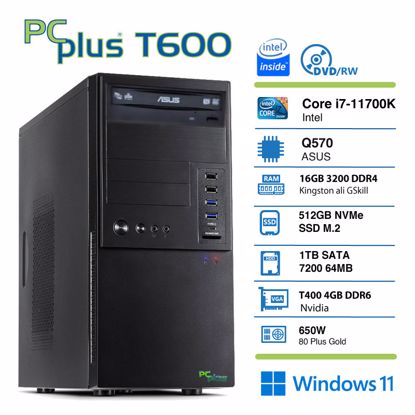 Fotografija izdelka PCPLUS T600 i7-11700K 16GB 512 NVMe SSD 1TB HDD Nvidia T400 4GB Windows 11 Pro tipkovnica miška namizni računalnik