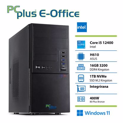 Fotografija izdelka PCplus e-office i5-12400 16GB 1TB NVMe SSD Windows 11 Home tipkovnica miška