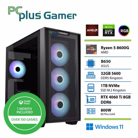 Fotografija izdelka PCPLUS Gamer Ryzen 5 8600G 32GB 1TB NVMe SSD RTX 4060 Ti 8GB Windows 11 gaming