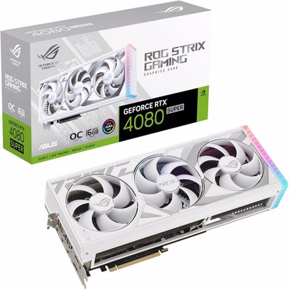 Fotografija izdelka ASUS ROG Strix GeForce RTX 4080 Super 16GB GDDR6X OC RGB (ROG-STRIX-RTX4080S-O16G-WHITE) gaming bela grafična kartica